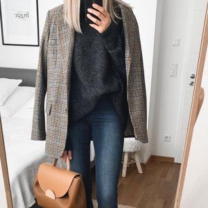 Zara Oversized Wool Blend Plaid Blazer